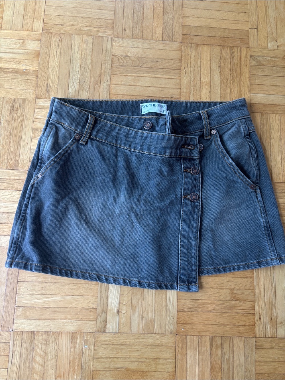 We The Free Charcoal Gray Denim Mini Skirt